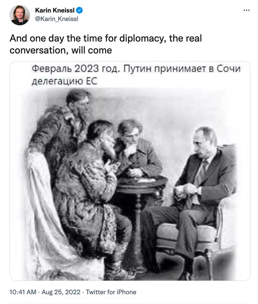 Экс-глава МИД Австрии потроллила европейских чиновников картиной "Ходоки у Путина"