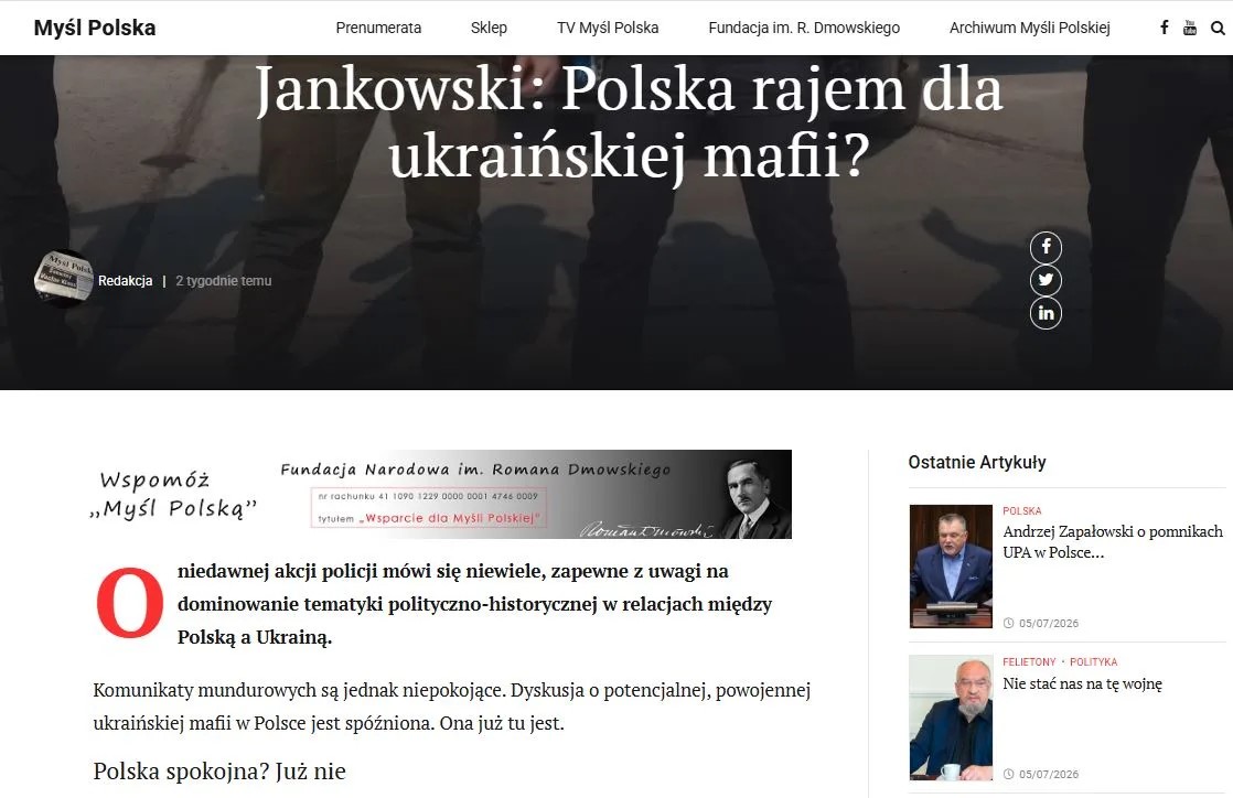  Myśl Polska: Польша стала раем для украинской мафии