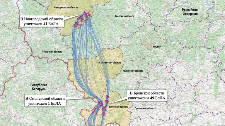 Russian MOD publishes map of Ukrainian drone attack on Putin’s residence